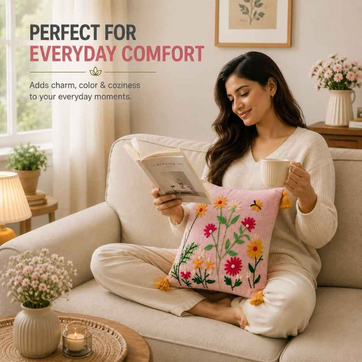 Blush Meadow Artisan Embroidered Cushion Covers 16 × 16