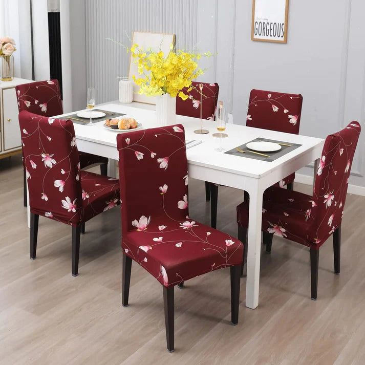 Premium Chair Cover - Stretchable & Elastic Fitted Great Happy IN Wine Flower 2 PCS - ₹799 