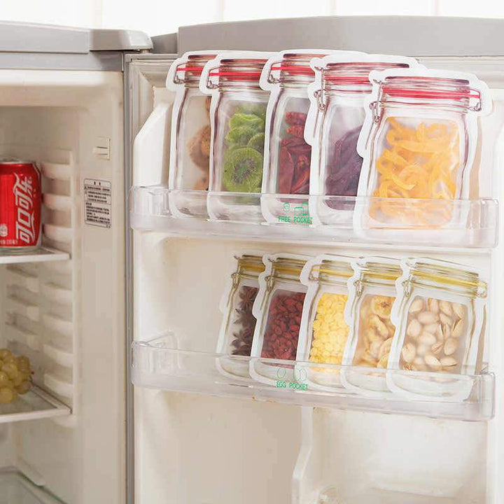 Jar Shape Storage Pouch - Reusable & Dishwasher Safe Great Happy IN Combo L (6pcs) + M (6pcs) + S (6pcs) - 18pcs 