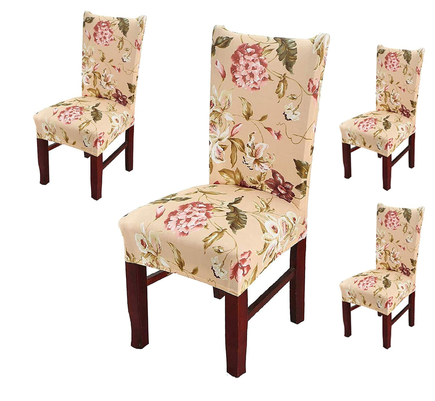 Beige Flower Pink Green Premium Chair Cover - Stretchable & Elastic Fitted Great Happy IN 4 PCS - ₹1299 
