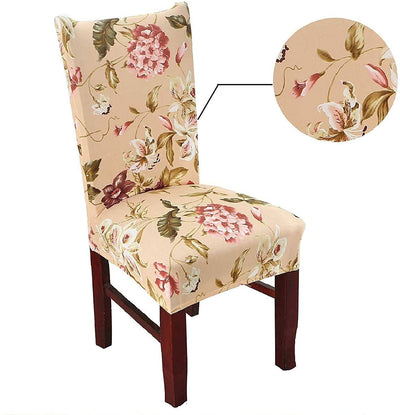Beige Flower Pink Green Premium Chair Cover - Stretchable & Elastic Fitted Great Happy IN 