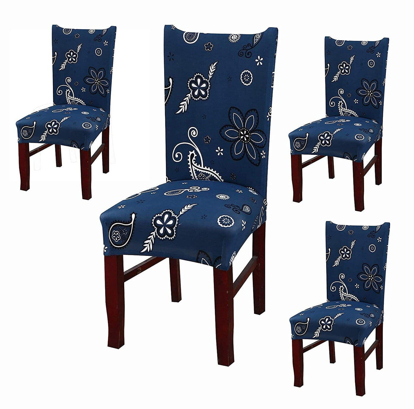 Dark Blue Paisley Premium Chair Cover - Stretchable & Elastic Fitted Great Happy IN 4 PCS - ₹1299 