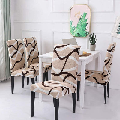 Beige Wavy Brown Premium Chair Cover - Stretchable & Elastic Fitted Great Happy IN 2 PCS - ₹799 