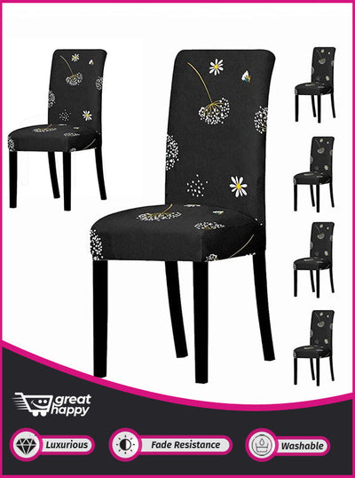 Premium Chair Cover - Stretchable & Elastic Fitted Great Happy IN Black Leaflet 2 PCS - ₹799 