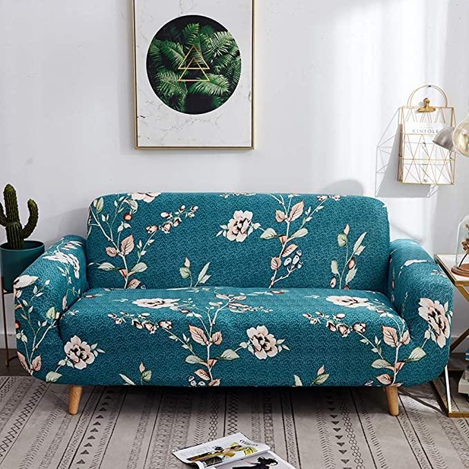 Premium Sofa Cover Great Happy IN Single Seater(90-145cm) - ₹1699 Bottle Green Flower 