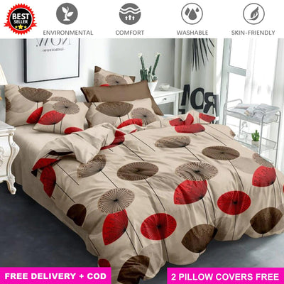 Cotton Elastic Fitted Bedsheet with 2 Pillow Covers - Fits with any Beds & Mattresses Great Happy IN Brown Dandelion KING SIZE 