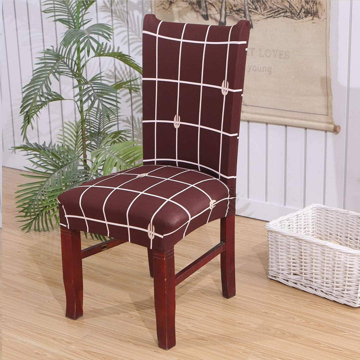 Check Brown Premium Chair Cover - Stretchable & Elastic Fitted Great Happy IN 