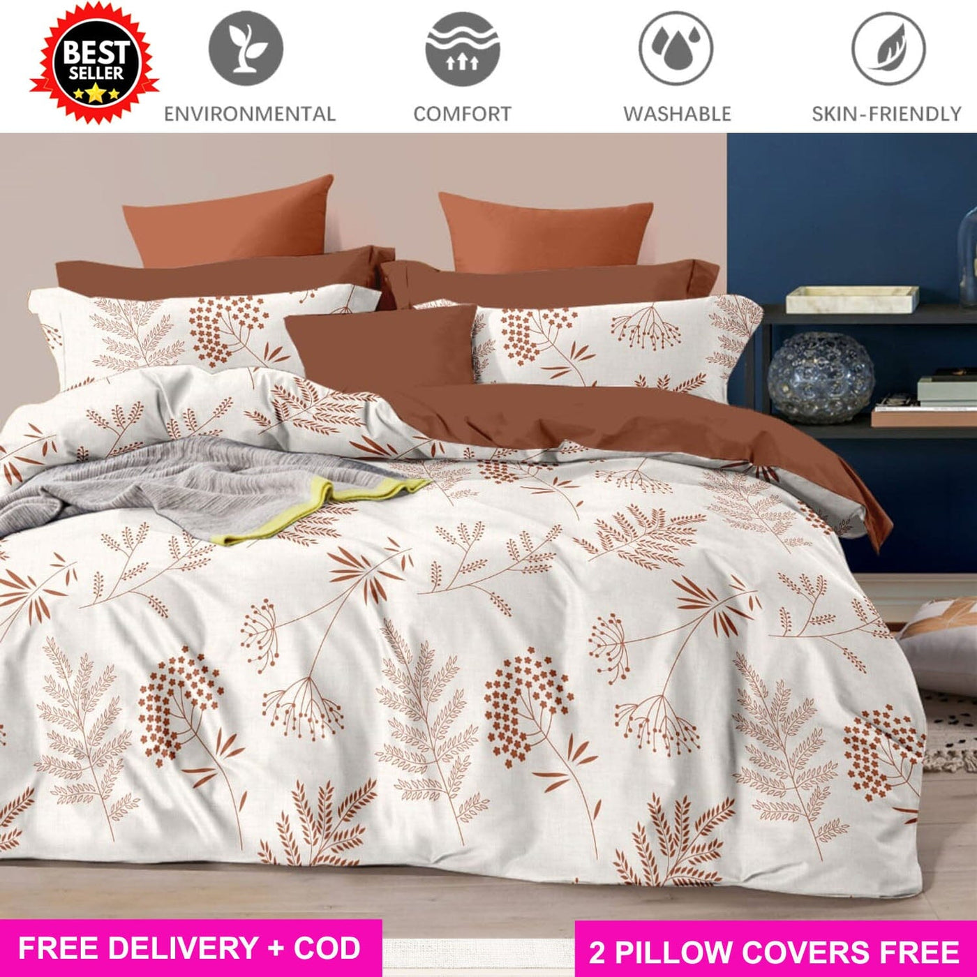 Cream Grain Full Elastic Fitted Bedsheet with 2 Pillow Covers - King Size Bed Sheets Great Happy IN 