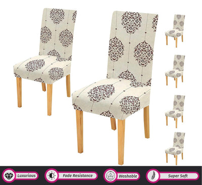 Premium Chair Cover - Stretchable & Elastic Fitted Great Happy IN Cream Brocade 2 PCS - ₹799 