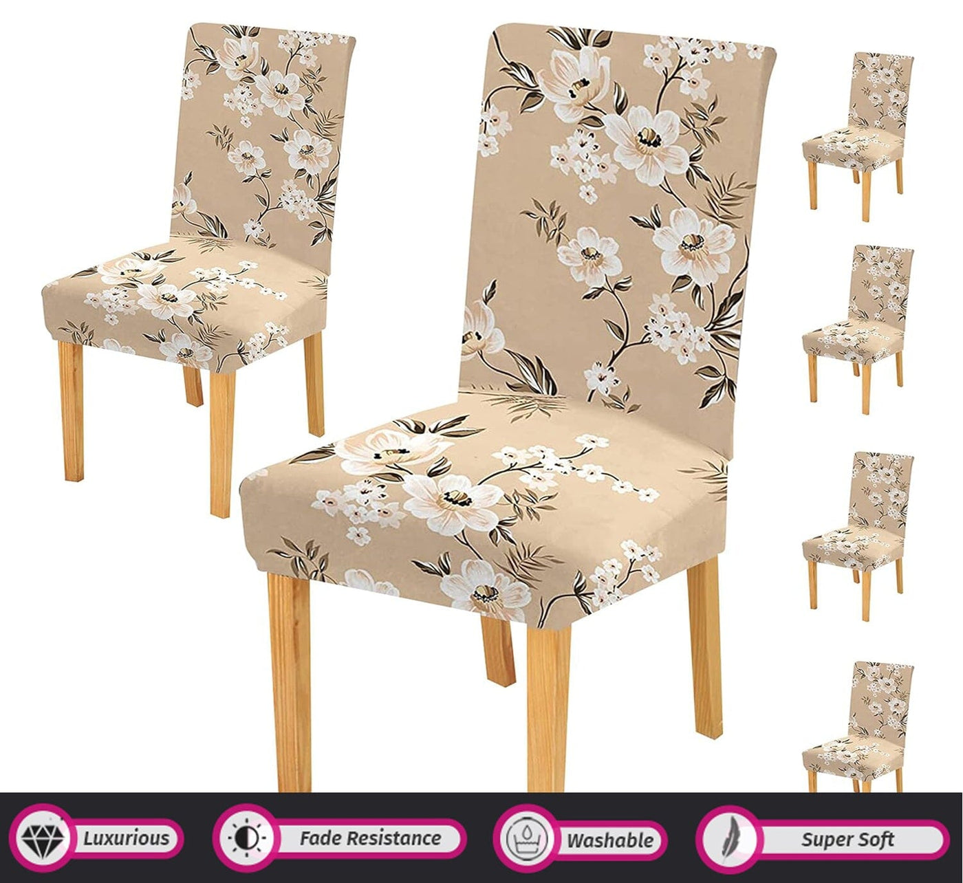 Premium Chair Cover - Stretchable & Elastic Fitted Great Happy IN Cream Flower 2 PCS - ₹799 