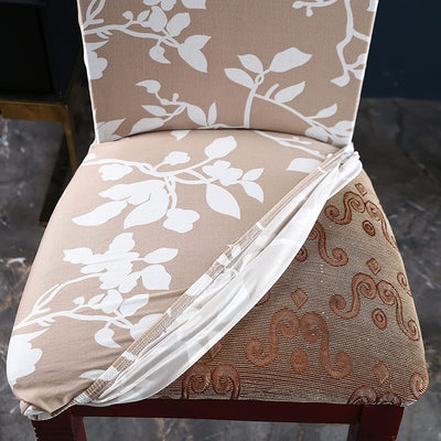 Cream White Flower Premium Chair Cover - Stretchable & Elastic Fitted Great Happy IN 