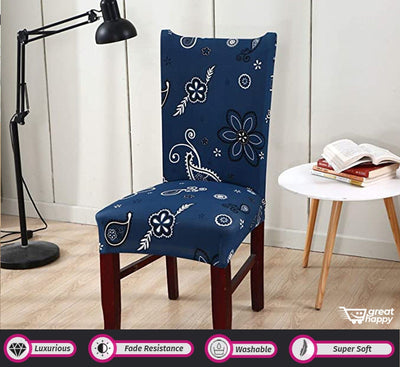 Dark Blue Paisley Premium Chair Cover - Stretchable & Elastic Fitted Great Happy IN 2 PCS - ₹799 