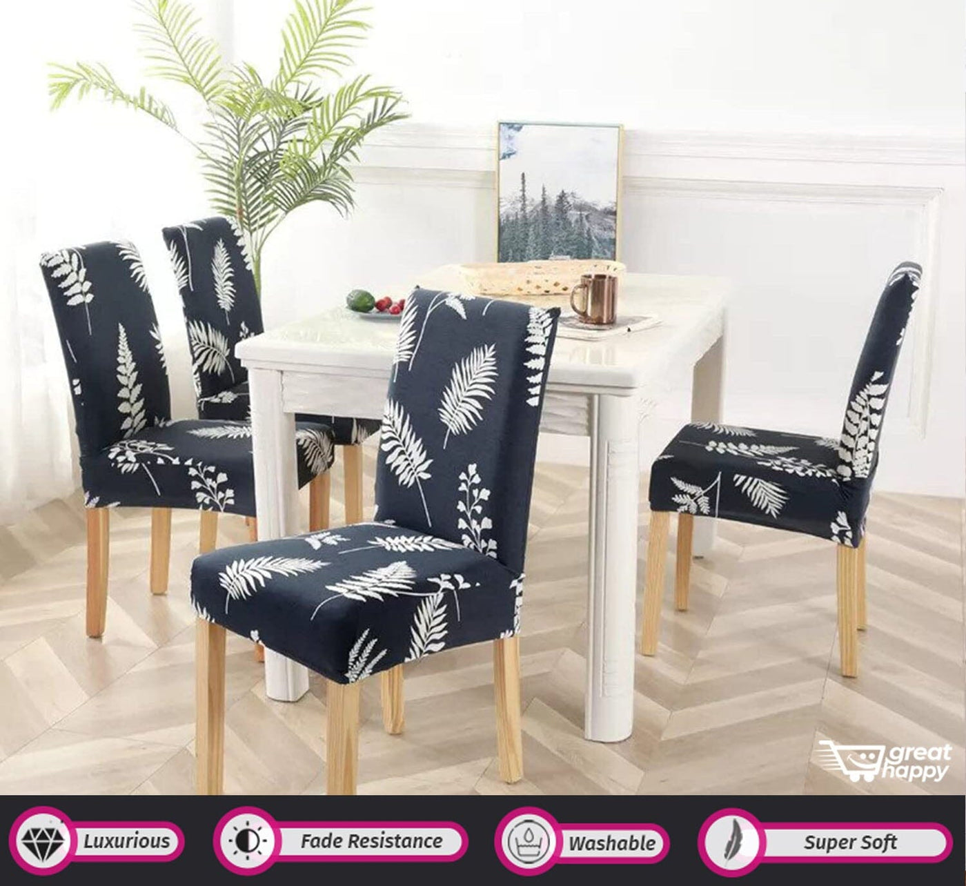 Dark Blue Petals Premium Chair Cover - Stretchable & Elastic Fitted Great Happy IN 2 PCS - ₹799 