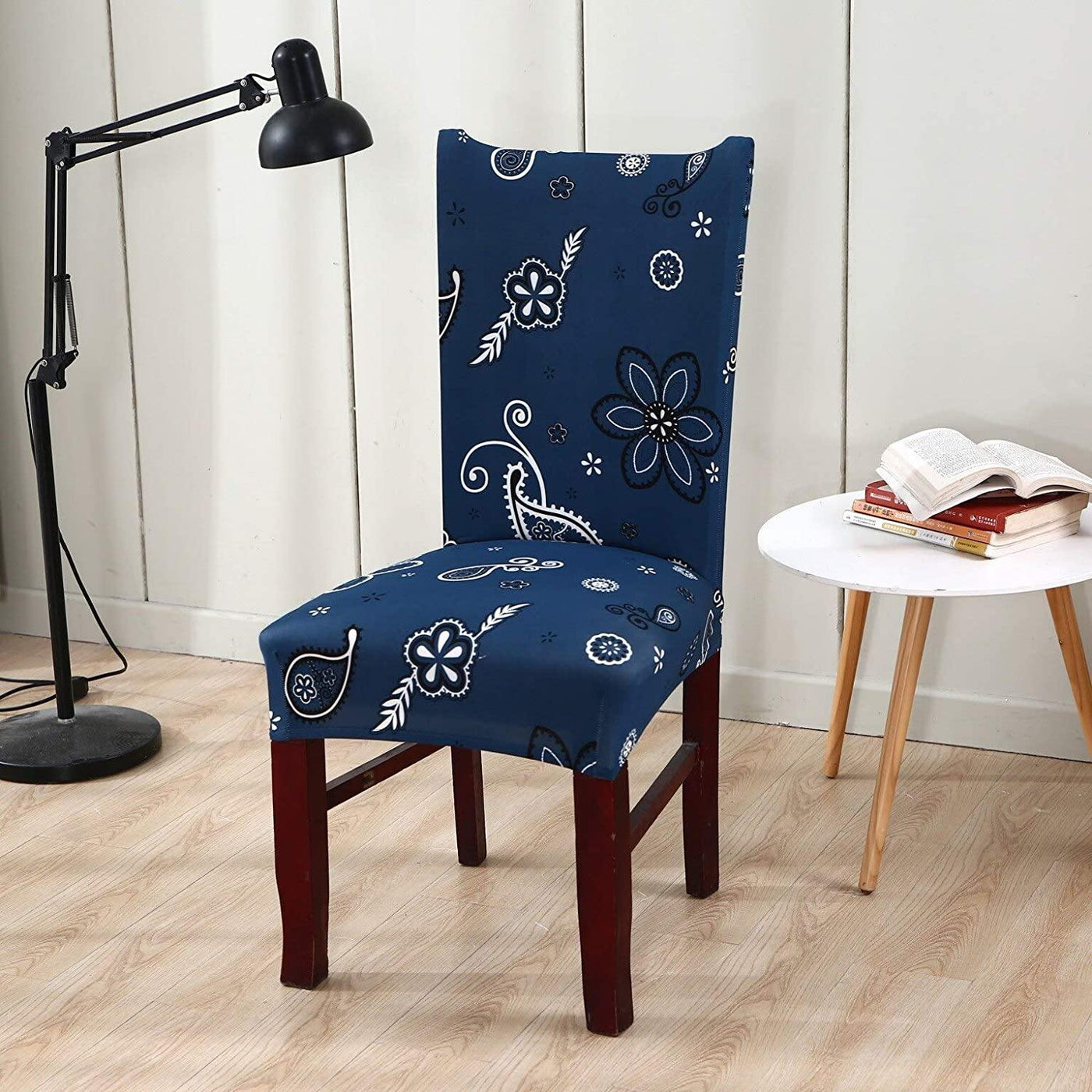 Premium Chair Cover - Stretchable & Elastic Fitted Great Happy IN Dark Blue Paisley 2 PCS - ₹799 