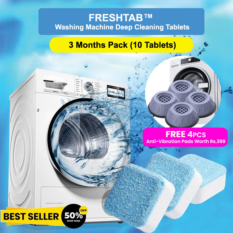 Freshtab™ - Washing Machine Deep Cleaning Tablets - (FREE 4pcs Anti Vibration Pad) Household Appliance Accessories Great Happy IN 3 Months Pack (10 Tablets) - ₹598 
