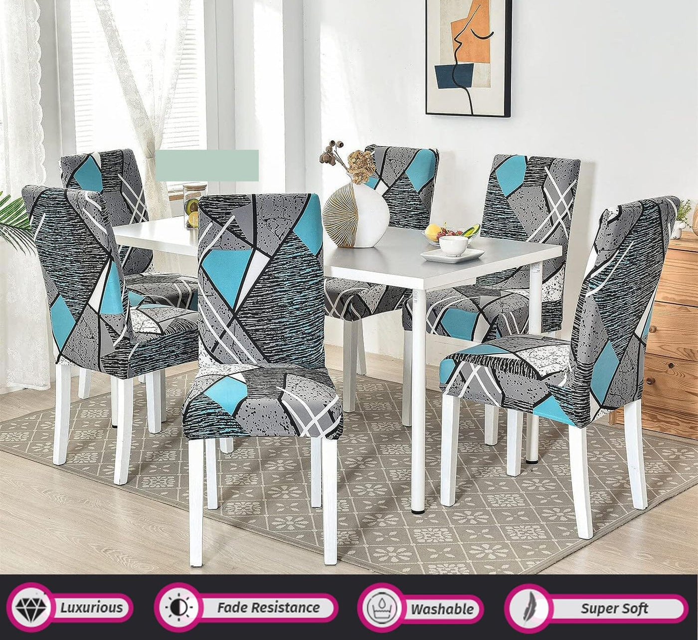 Premium Chair Cover - Stretchable & Elastic Fitted Great Happy IN Grey Blue Prism 2 PCS - ₹799 