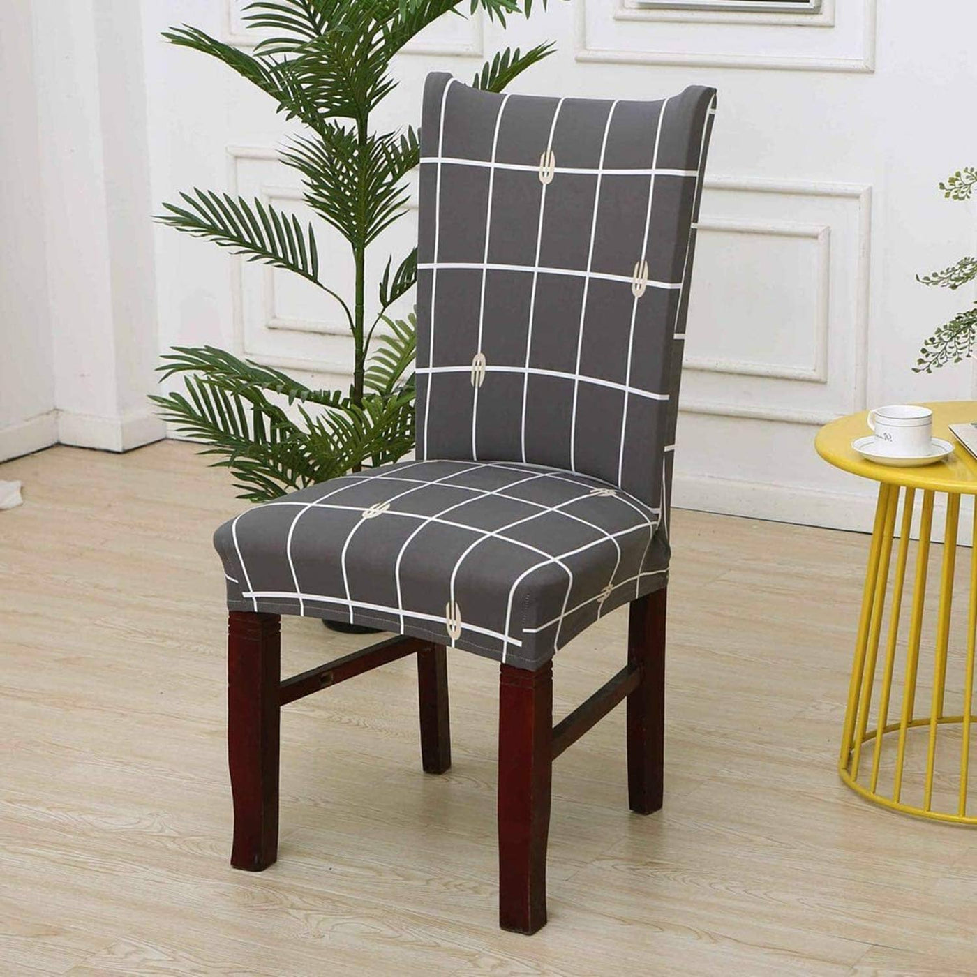 Grey Check Premium Chair Cover - Stretchable & Elastic Fitted Great Happy IN 2 PCS - ₹799 