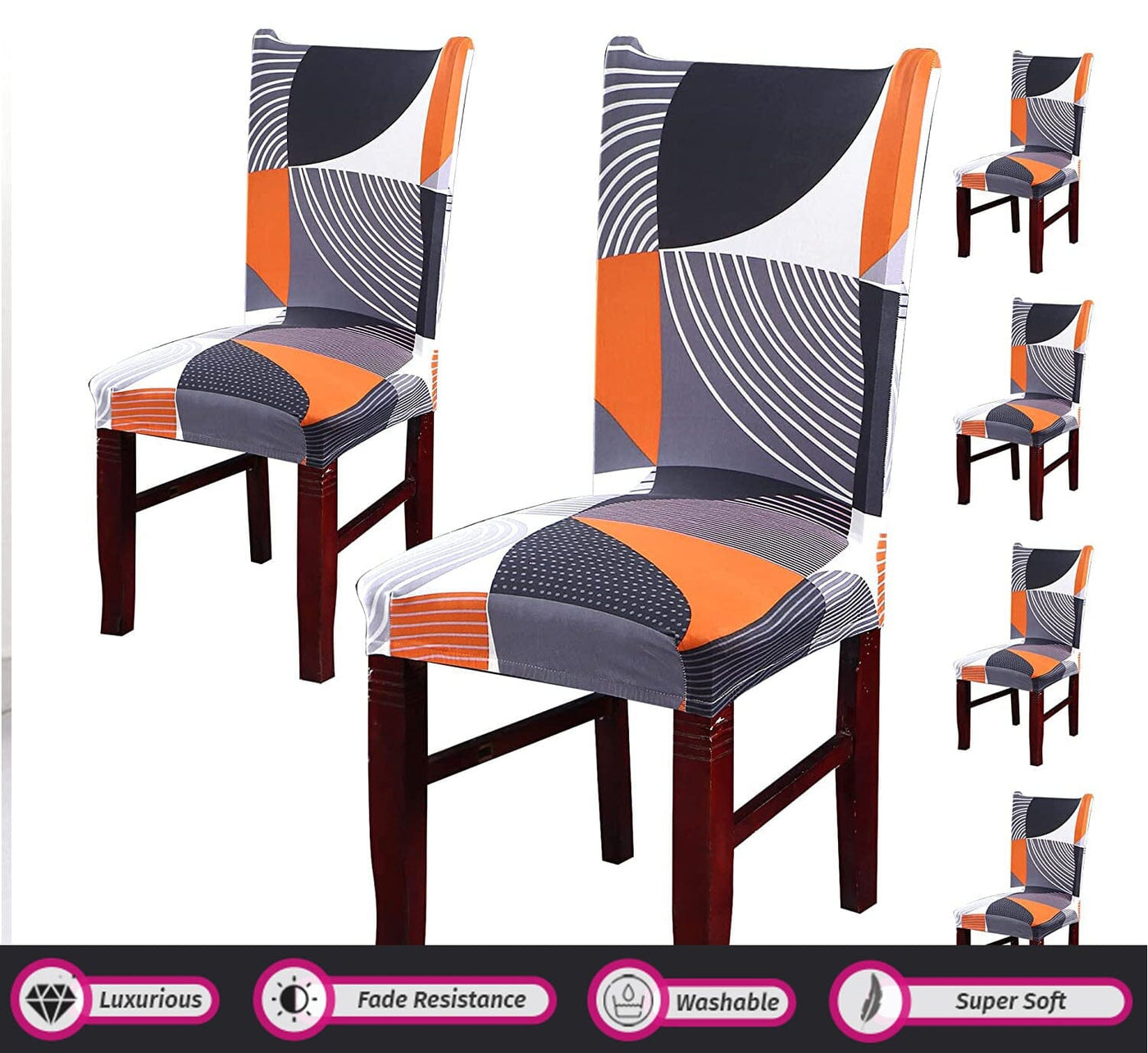 Premium Chair Cover - Stretchable & Elastic Fitted Great Happy IN Grey Orange Abstract 2 PCS - ₹799 