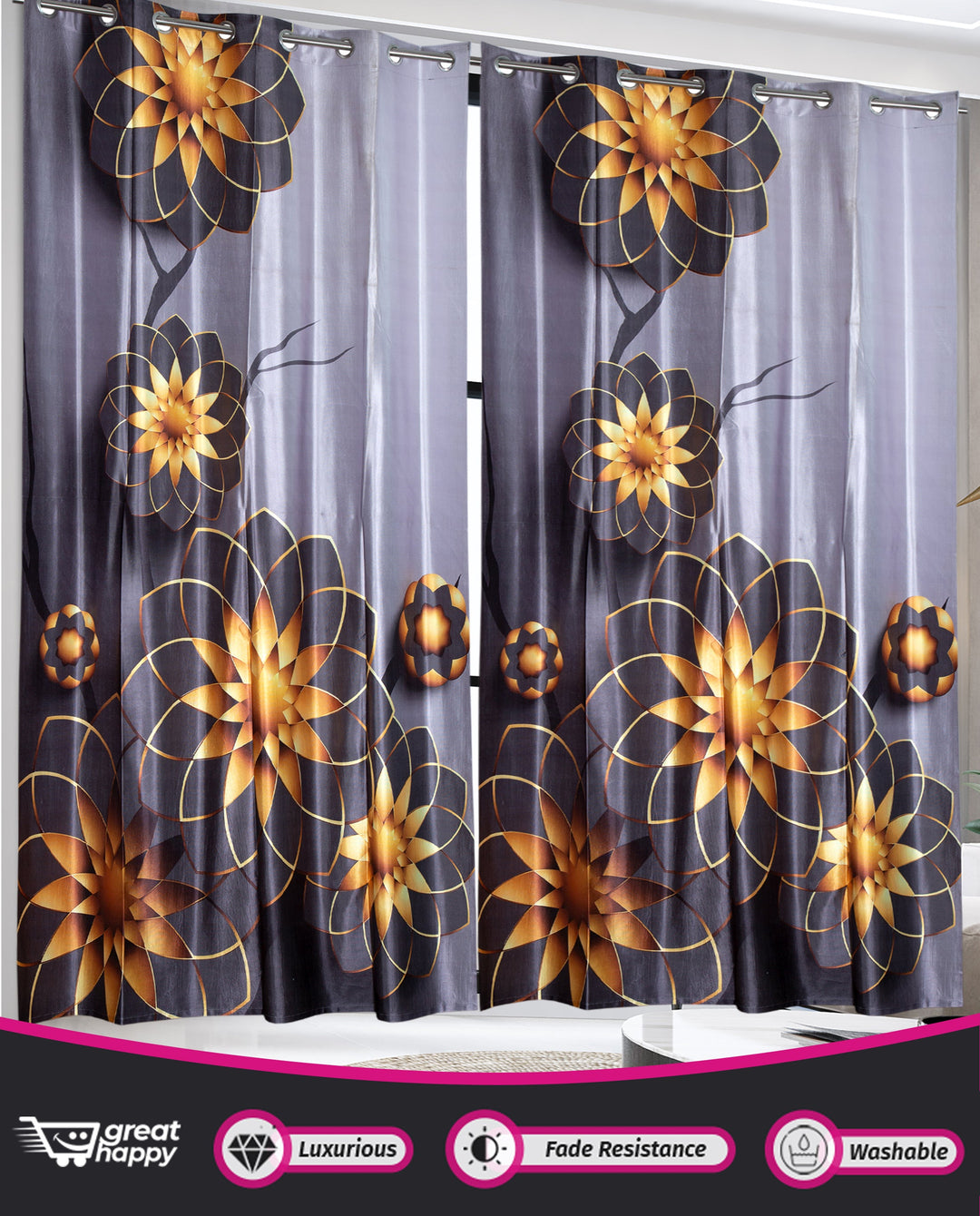 Digital Blackout Curtains - 2PCS Great Happy IN 