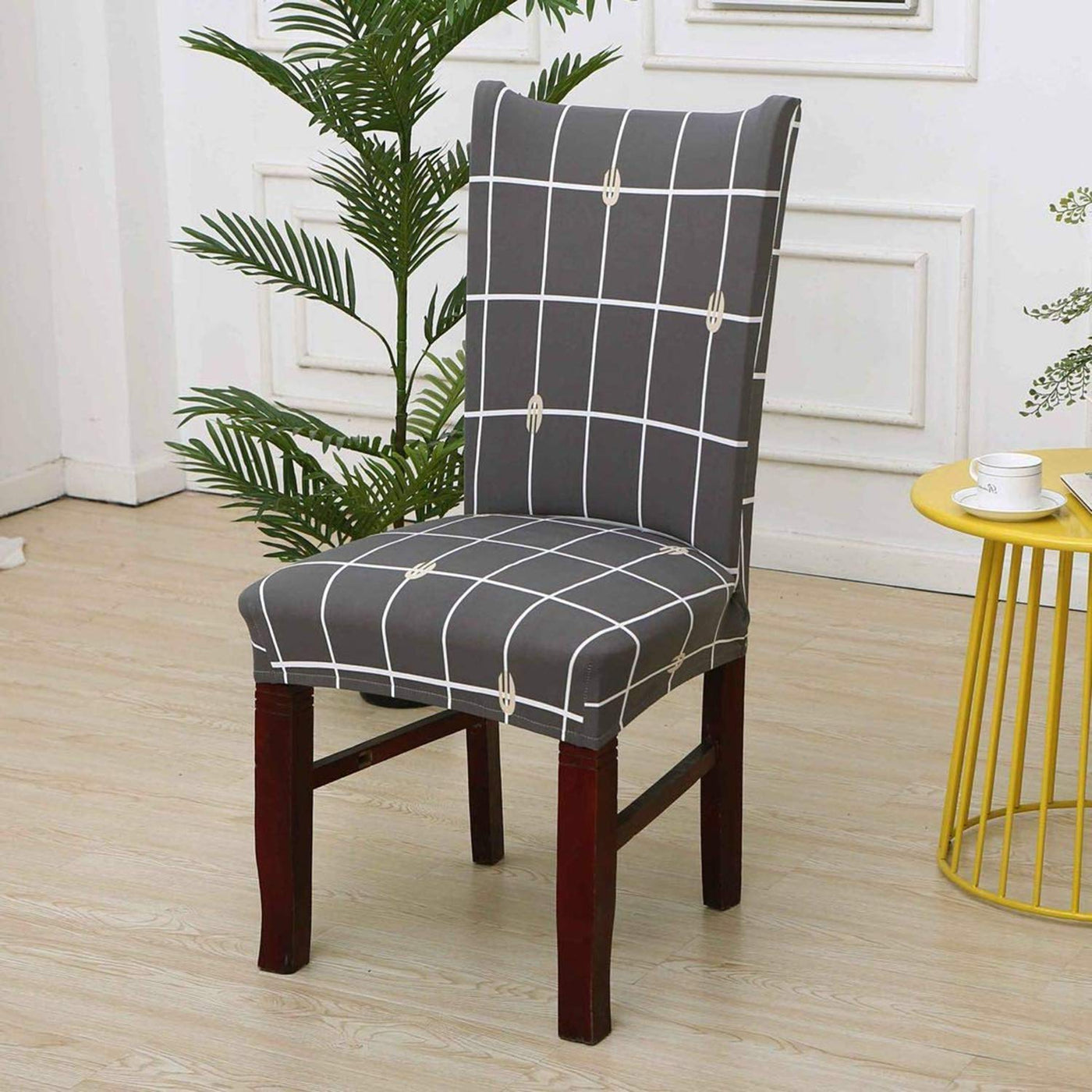 Premium Chair Cover - Stretchable & Elastic Fitted Great Happy IN Grey Check 2 PCS - ₹799 