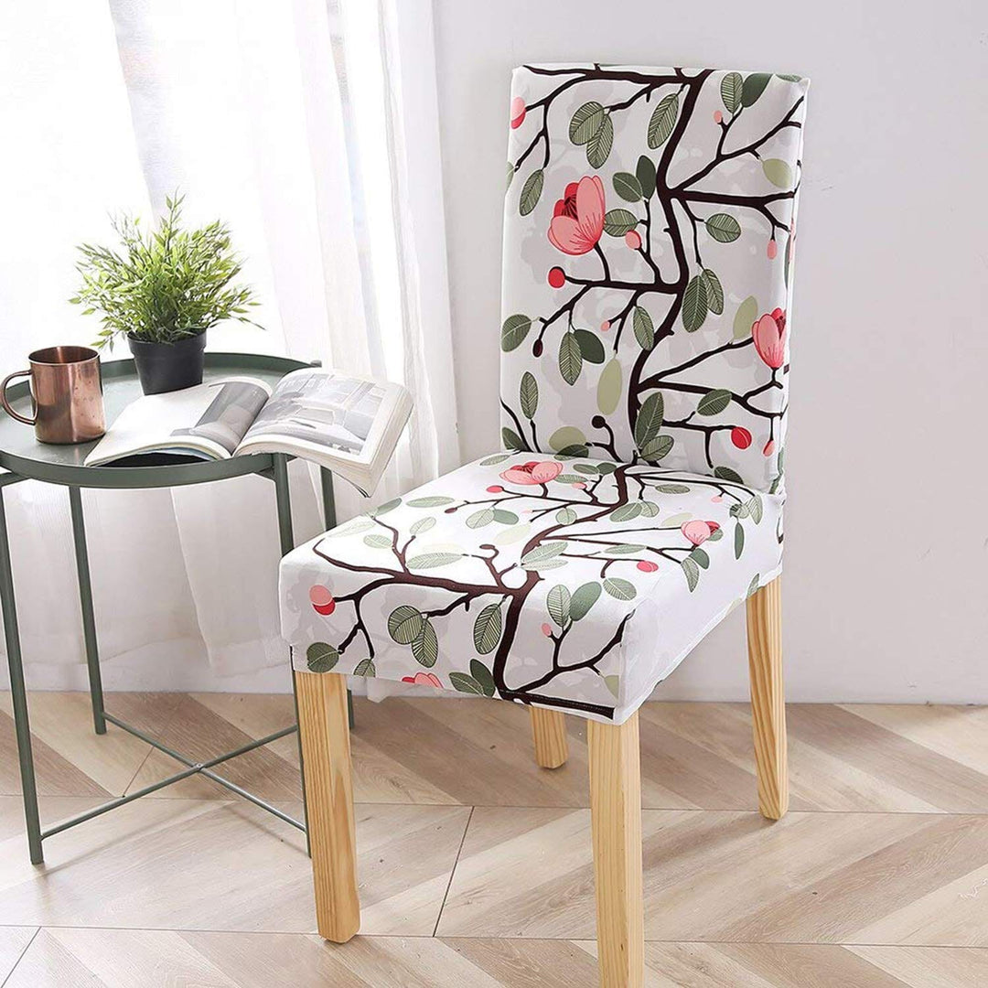 Leaf Pink Flower Premium Chair Cover - Stretchable & Elastic Fitted Great Happy IN 2 PCS - ₹799 