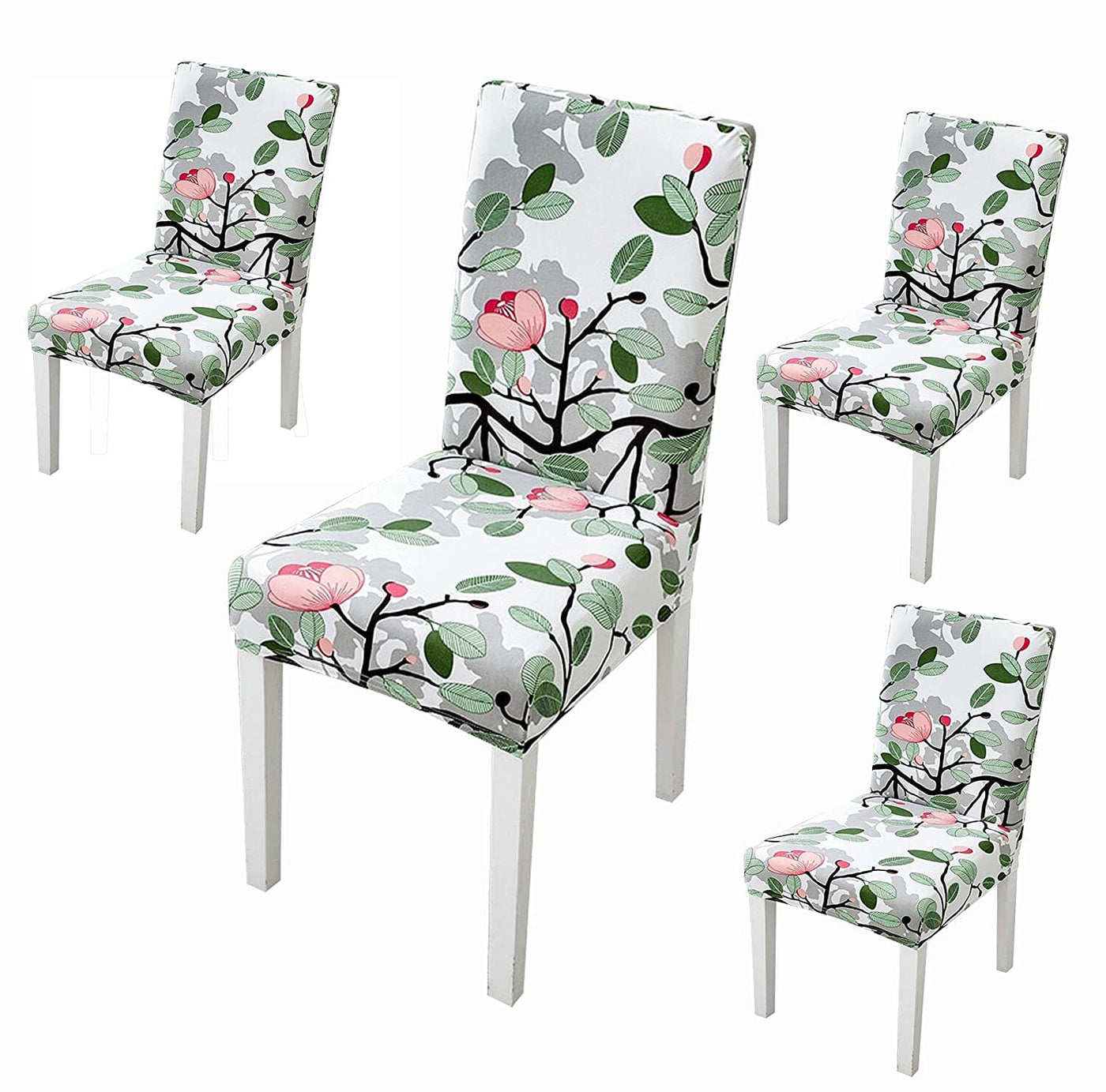 Leaf Pink Flower Premium Chair Cover - Stretchable & Elastic Fitted Great Happy IN 6 PCS - ₹1699 