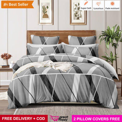 Premium Bedsheet with 2 Pillow Covers - Supersoft & Comfortable Great Happy IN Light Grey 