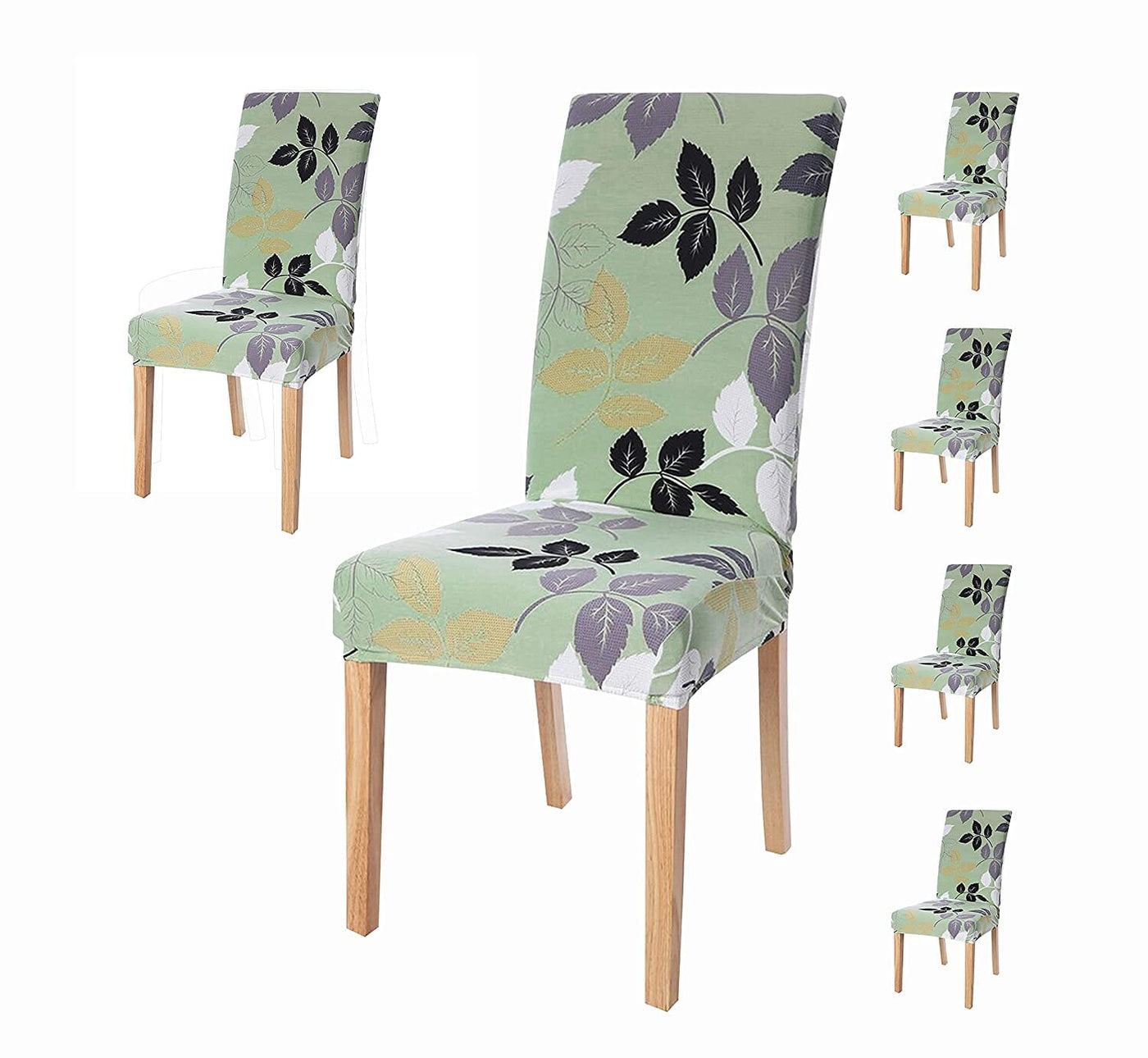 Lime Green Leaf Premium Chair Cover - Stretchable & Elastic Fitted Great Happy IN 6 PCS - ₹1699 
