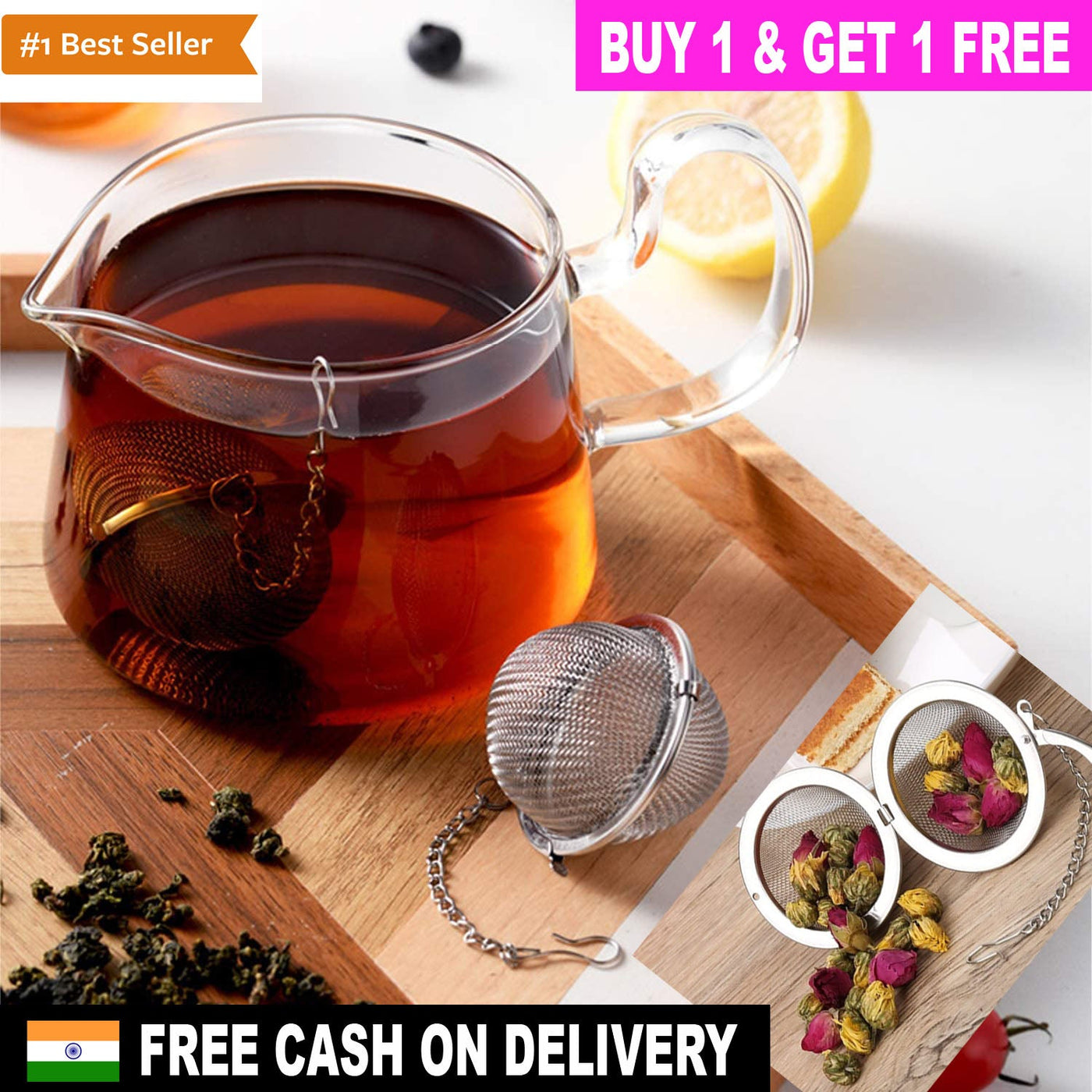 Stainless Steel Tea Diffuser - Premium Quality Great Happy IN BUY 1 GET 1 FREE (Total 2pcs - ₹599) 