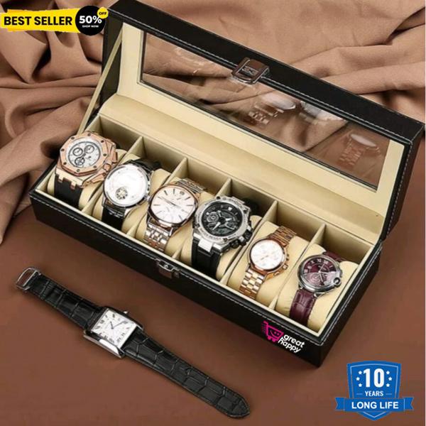 Premium Leather Watch Organizer Box Great Happy IN 6 SLOT - ₹1399 