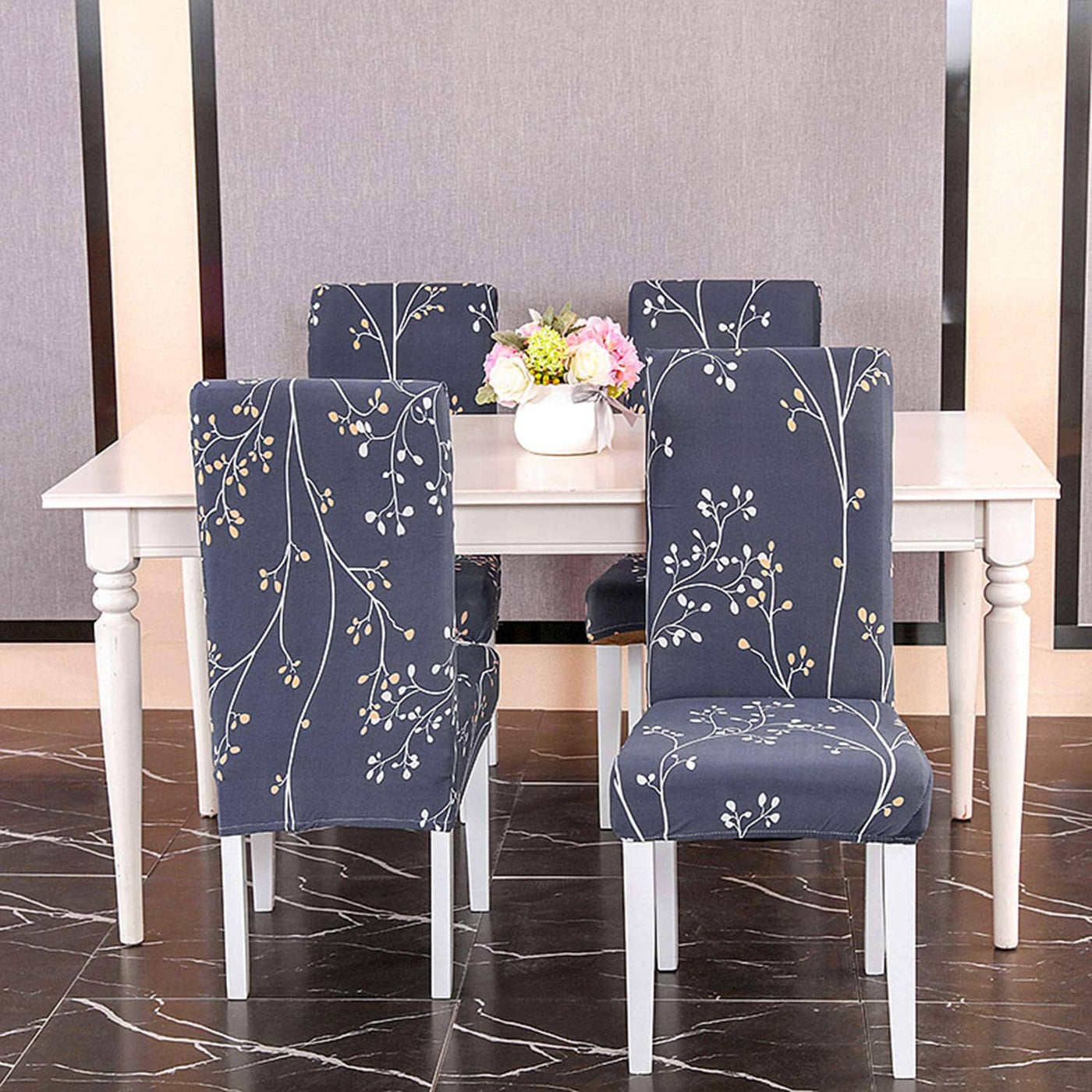 Premium Chair Cover - Stretchable & Elastic Fitted Great Happy IN Midnight Branch Grey 2 PCS - ₹799 