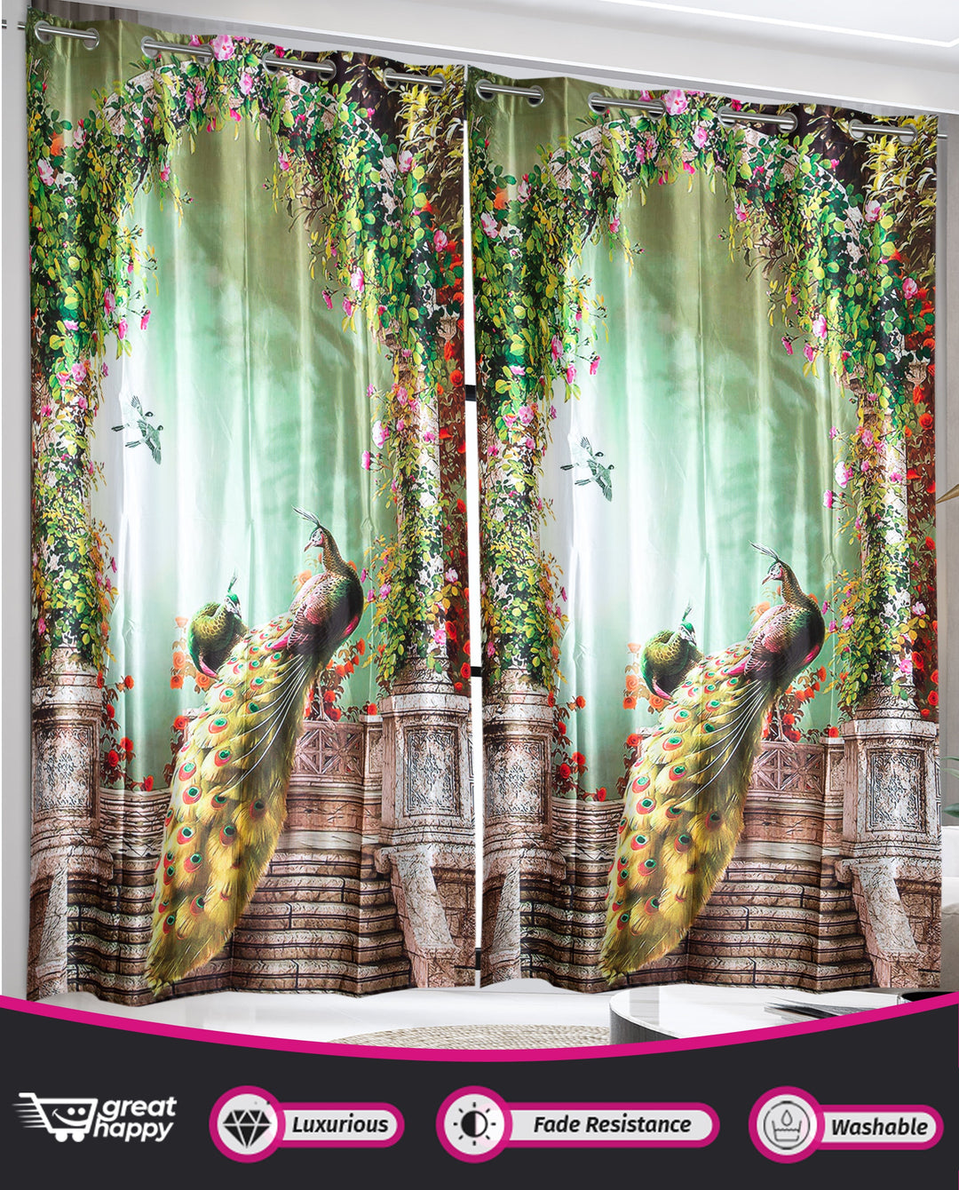 Digital Blackout Curtains - 2PCS Great Happy IN 