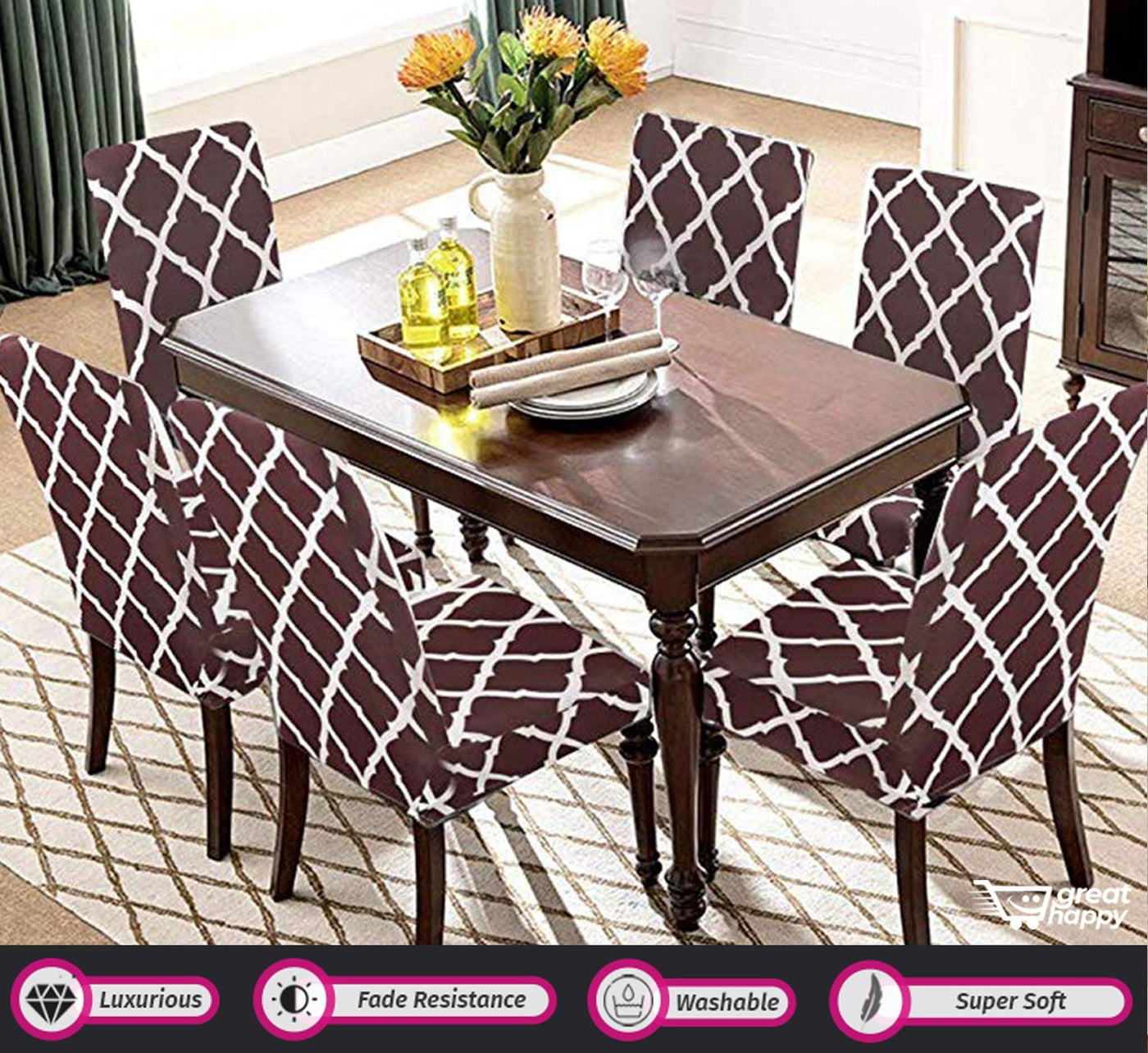 Premium Chair Cover - Stretchable & Elastic Fitted Great Happy IN Brown Diamond 2 PCS - ₹799 
