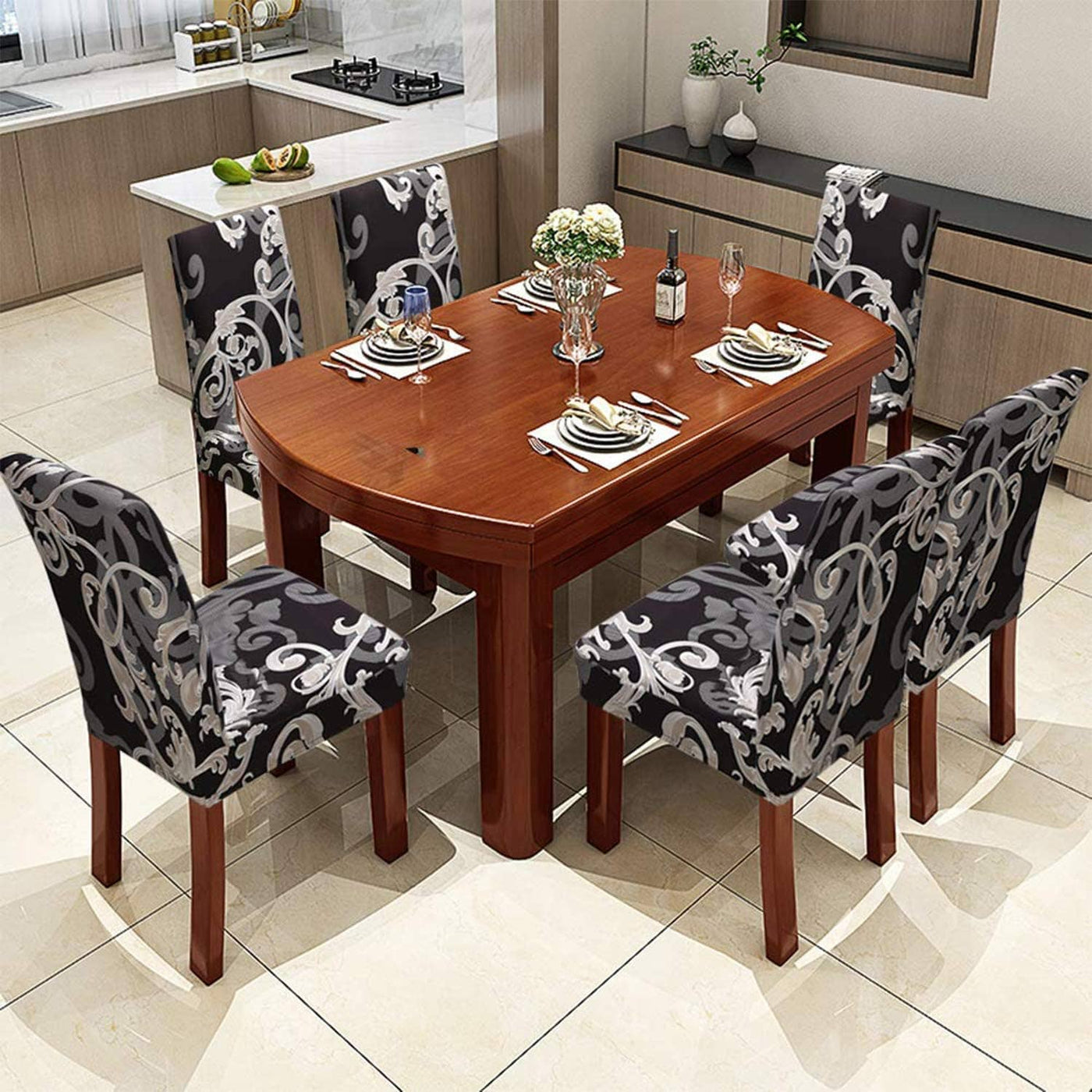 Grey Flower Pattern Premium Chair Cover - Stretchable & Elastic Fitted Great Happy IN 2 PCS - ₹799 
