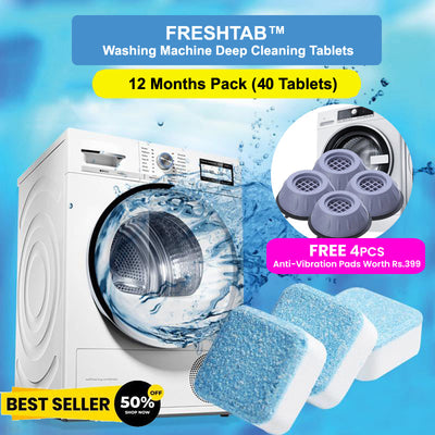 Freshtab™ - Washing Machine Deep Cleaning Tablets - (FREE 4pcs Anti Vibration Pad) Household Appliance Accessories Great Happy IN 12 Months Pack (40 Tablets) - ₹998 